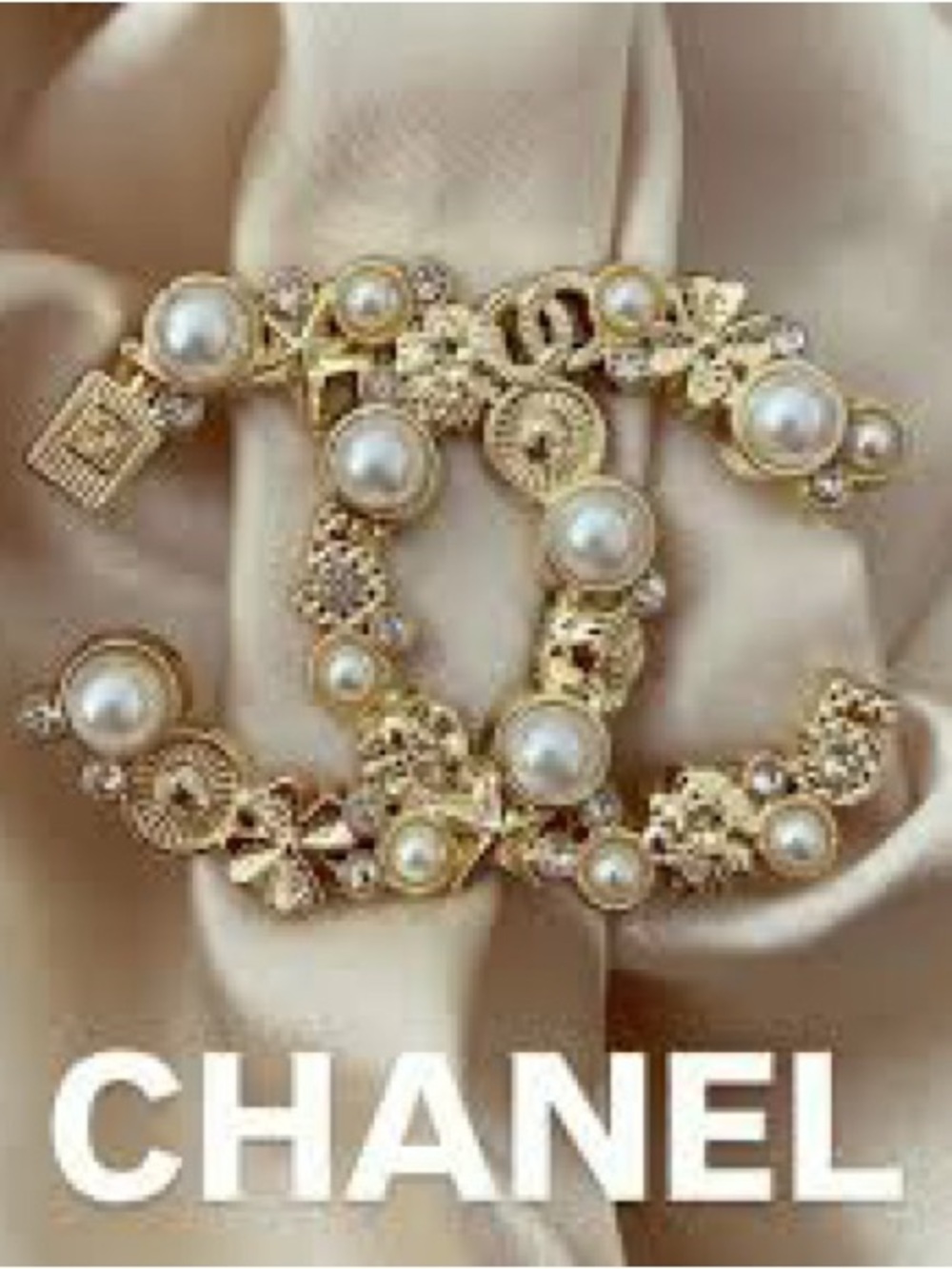 Chanel Gold Classic Pearl Crystal Cc Logo Pin Brooch
